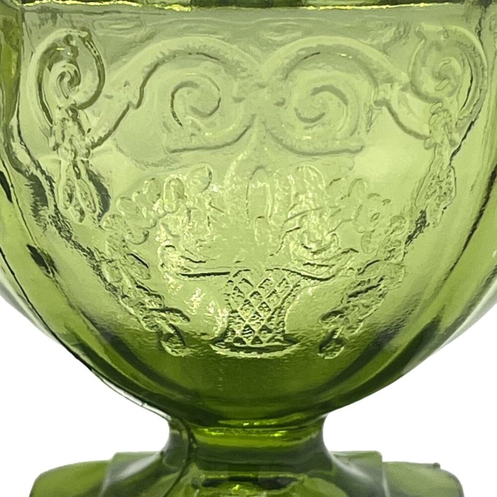 Vintage Green Glass Dessert Bowls Set Of 2 With Decorative Rim Floral Design - Picture 6 of 15